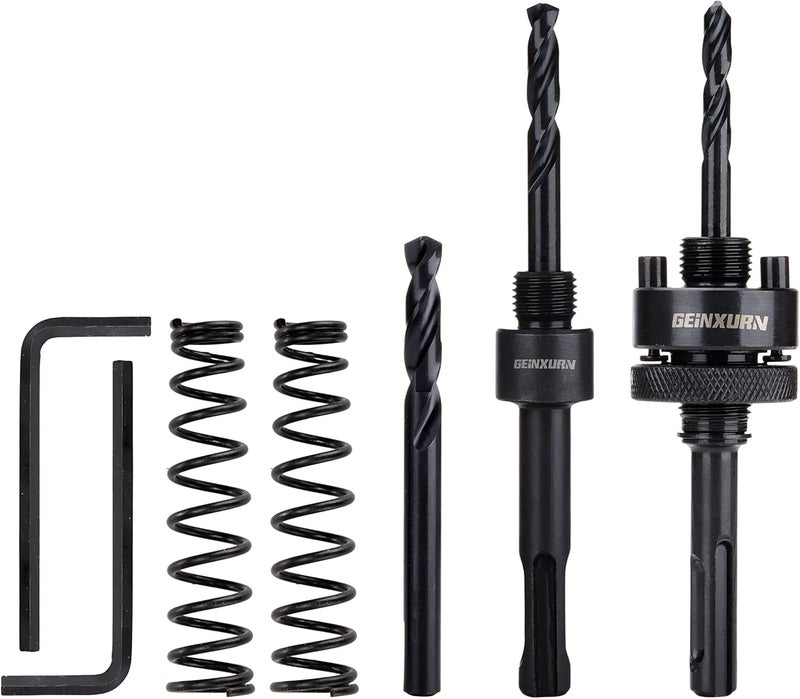 GEINXURN SDS-Plus Hole Saw Mandrel, Include 2Pcs Hole Saw Arbors with 3Pcs 1/4 Inch HSS(M2) Central Drill/2PCS Hex wrench/2Pcs Spring - Image 1